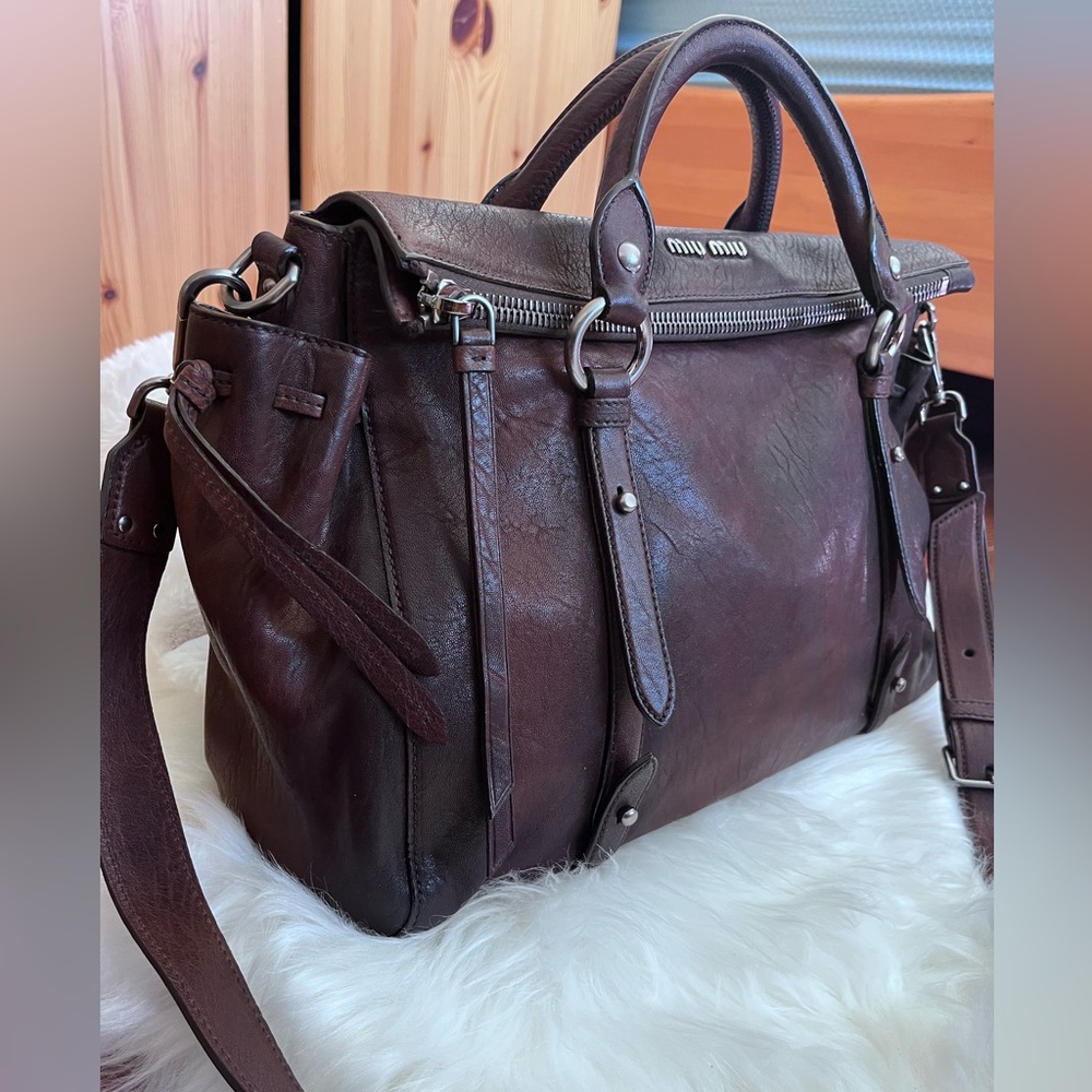 Miu Miu Brown Leather Tote Bag/ Crossbody Bag, Lambskin Leather - Picture 4 of 16